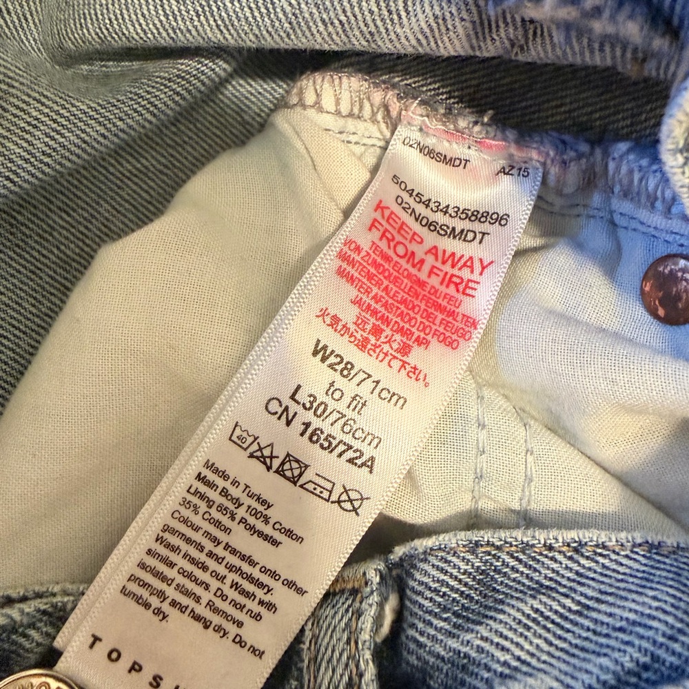 Topshop Straight Leg Jeans Size 28 W28 L30 Classic Light Wash Denim - Picture 6 of 7